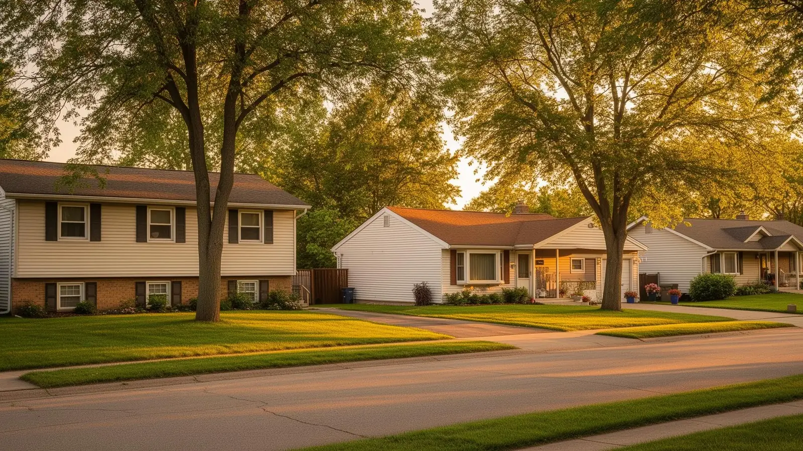 Midwestern neighborhood at golden hour